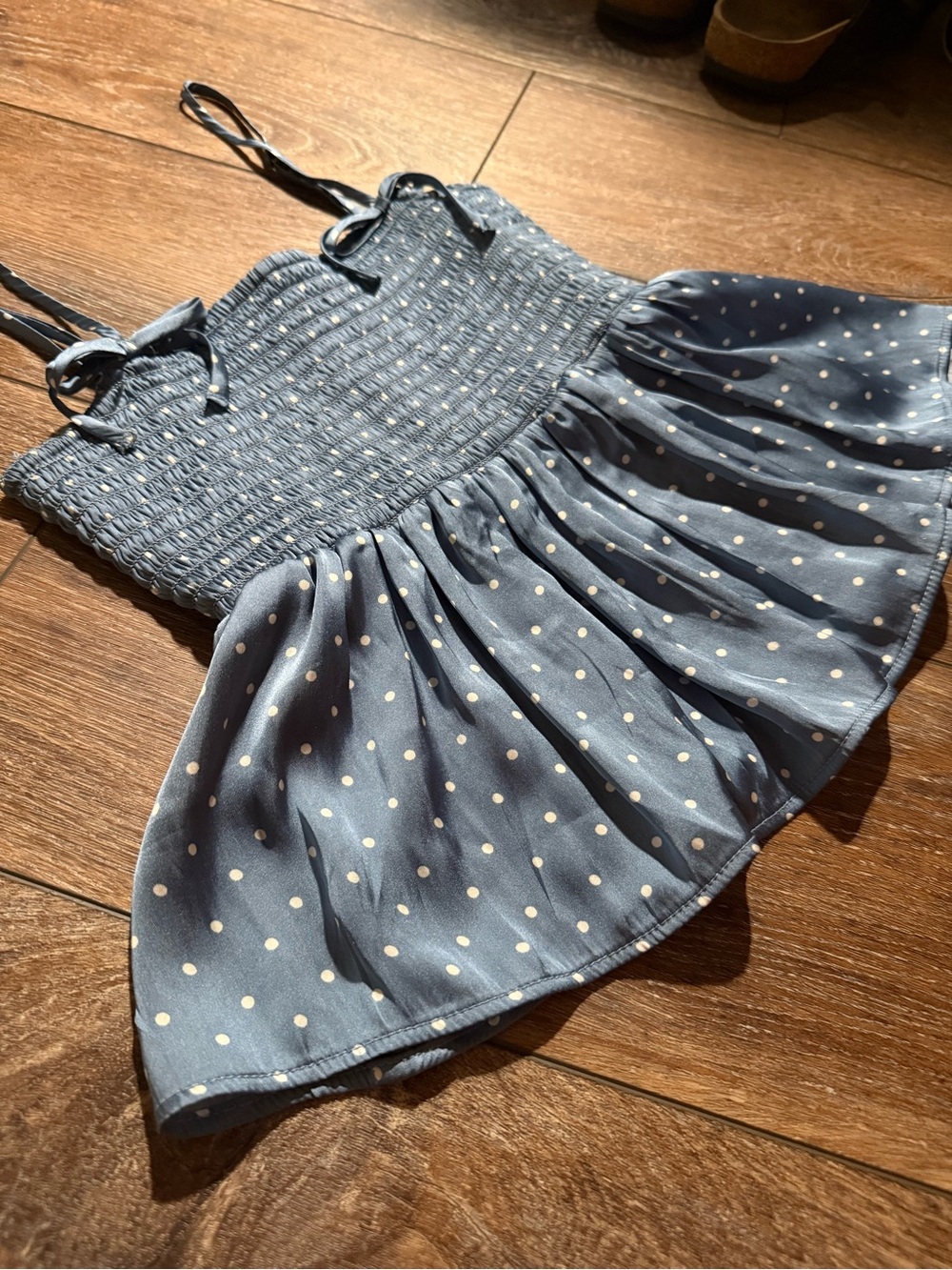 American Eagle Outfitters Blue Polka Dot Smocked Tank Top - Picture 5 of 8